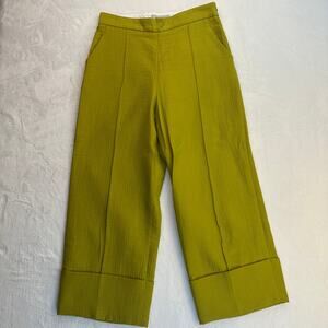 Rachel Comey Rotation Cropped Cuffed Pants Italian Foam Jacquard Chartreuse Sz 4